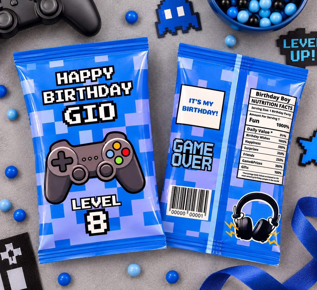 Level Up personalised crisp packet style party favour
