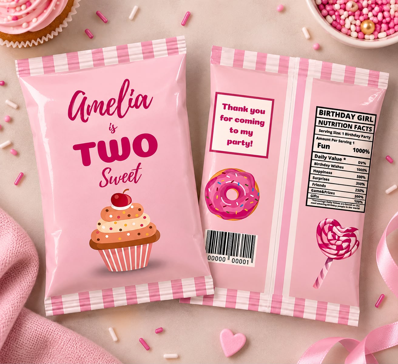 Two Sweet personalised crisp packet style party favour